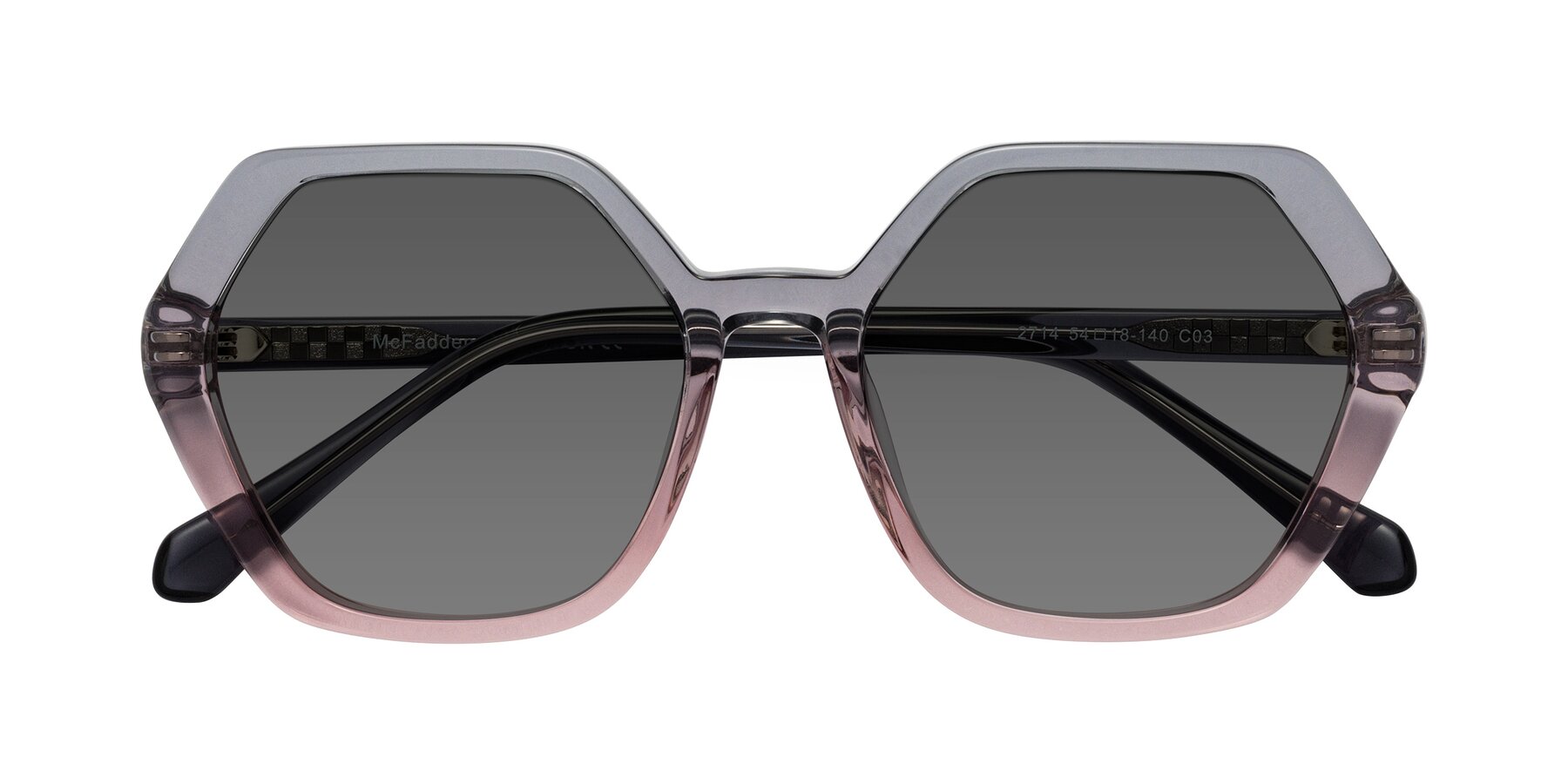 Folded Front of McFadden in Clear Gray/Clear Pink with Medium Gray Tinted Lenses