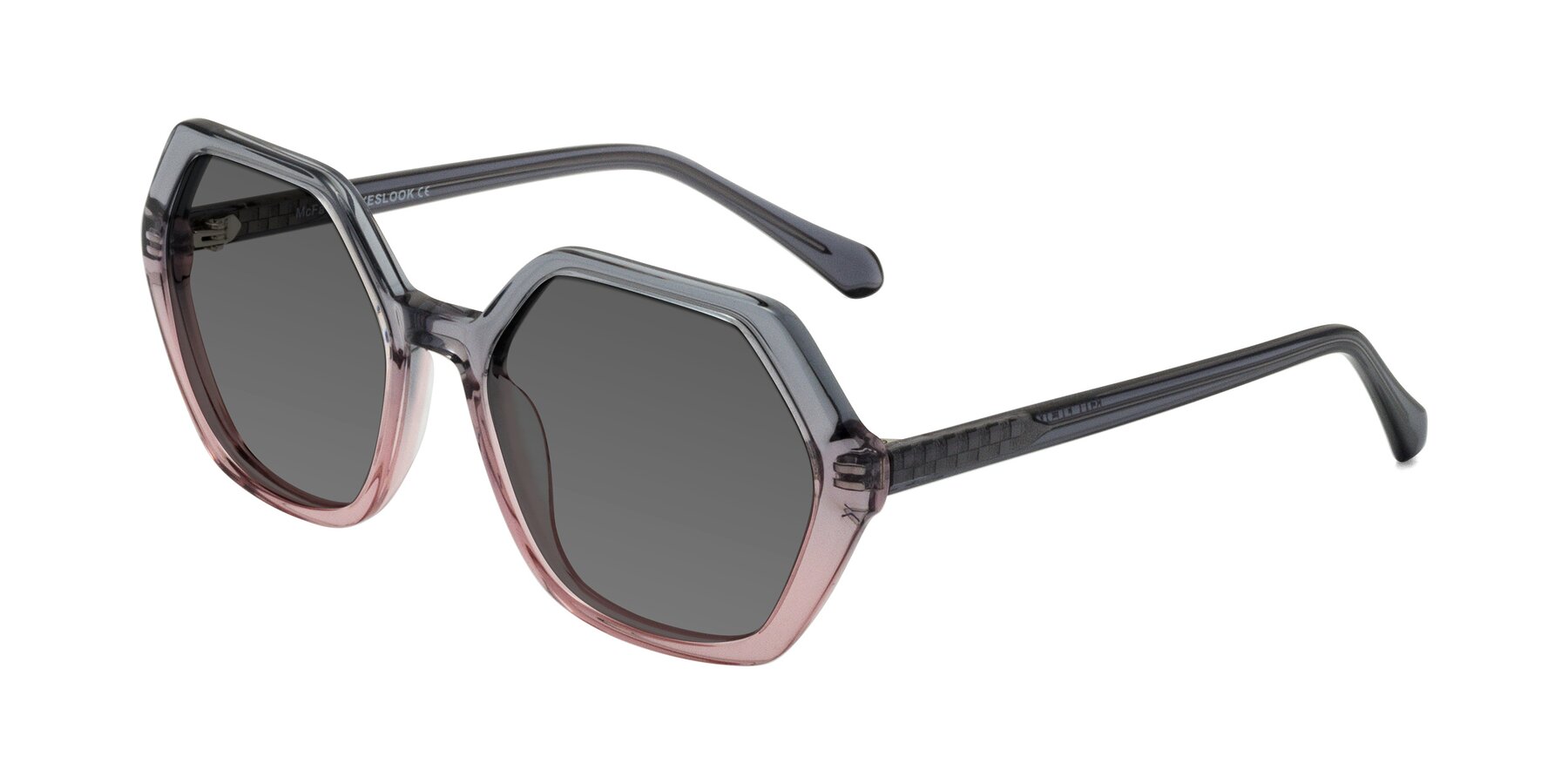 Angle of McFadden in Clear Gray/Clear Pink with Medium Gray Tinted Lenses