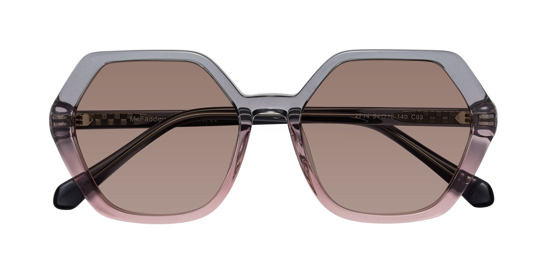 Folded Front of McFadden in Clear Gray/Clear Pink with Medium Brown Tinted Lenses