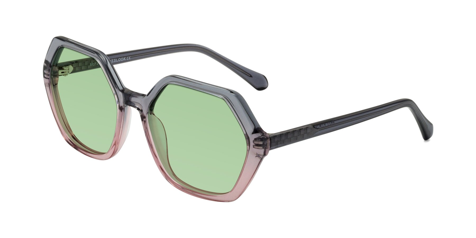 Angle of McFadden in Clear Gray/Clear Pink with Medium Green Tinted Lenses