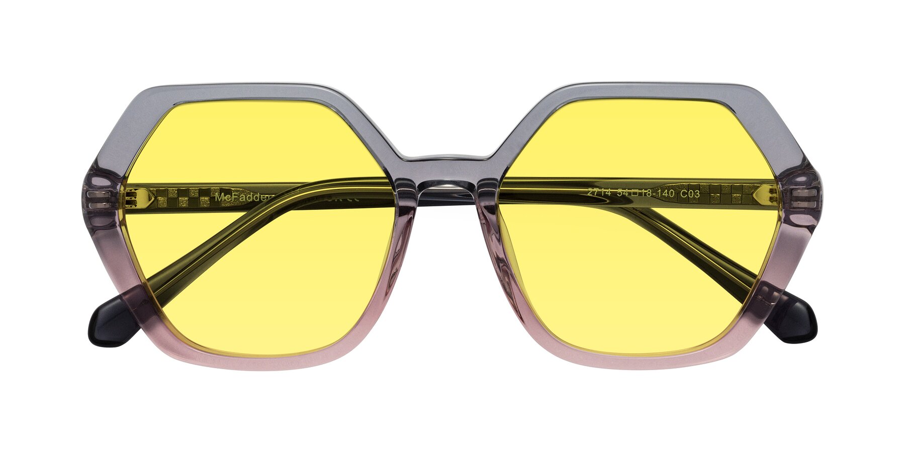 Folded Front of McFadden in Clear Gray/Clear Pink with Medium Yellow Tinted Lenses