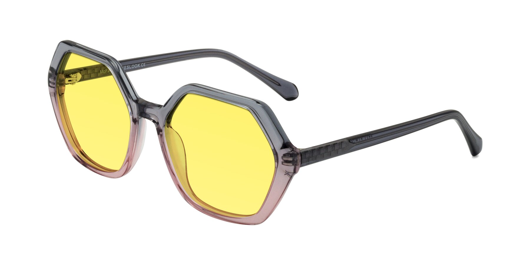 Angle of McFadden in Clear Gray/Clear Pink with Medium Yellow Tinted Lenses
