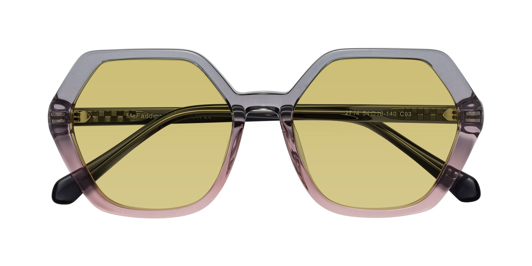Folded Front of McFadden in Clear Gray/Clear Pink with Medium Champagne Tinted Lenses