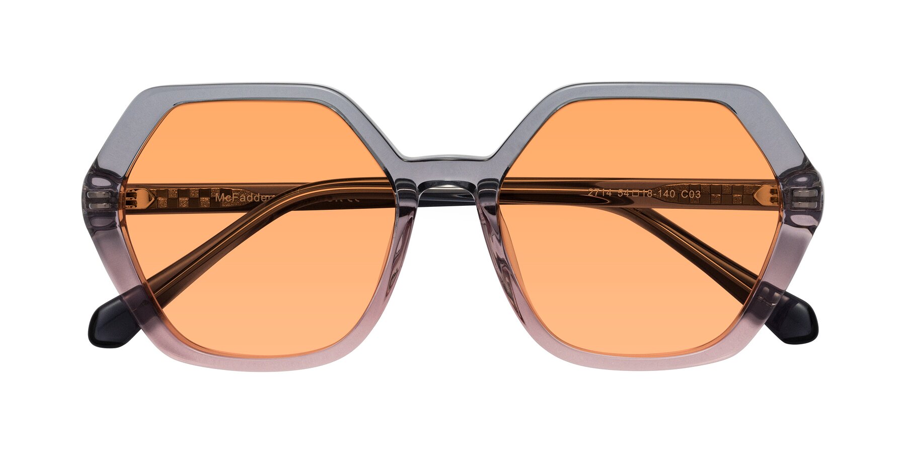 Folded Front of McFadden in Clear Gray/Clear Pink with Medium Orange Tinted Lenses
