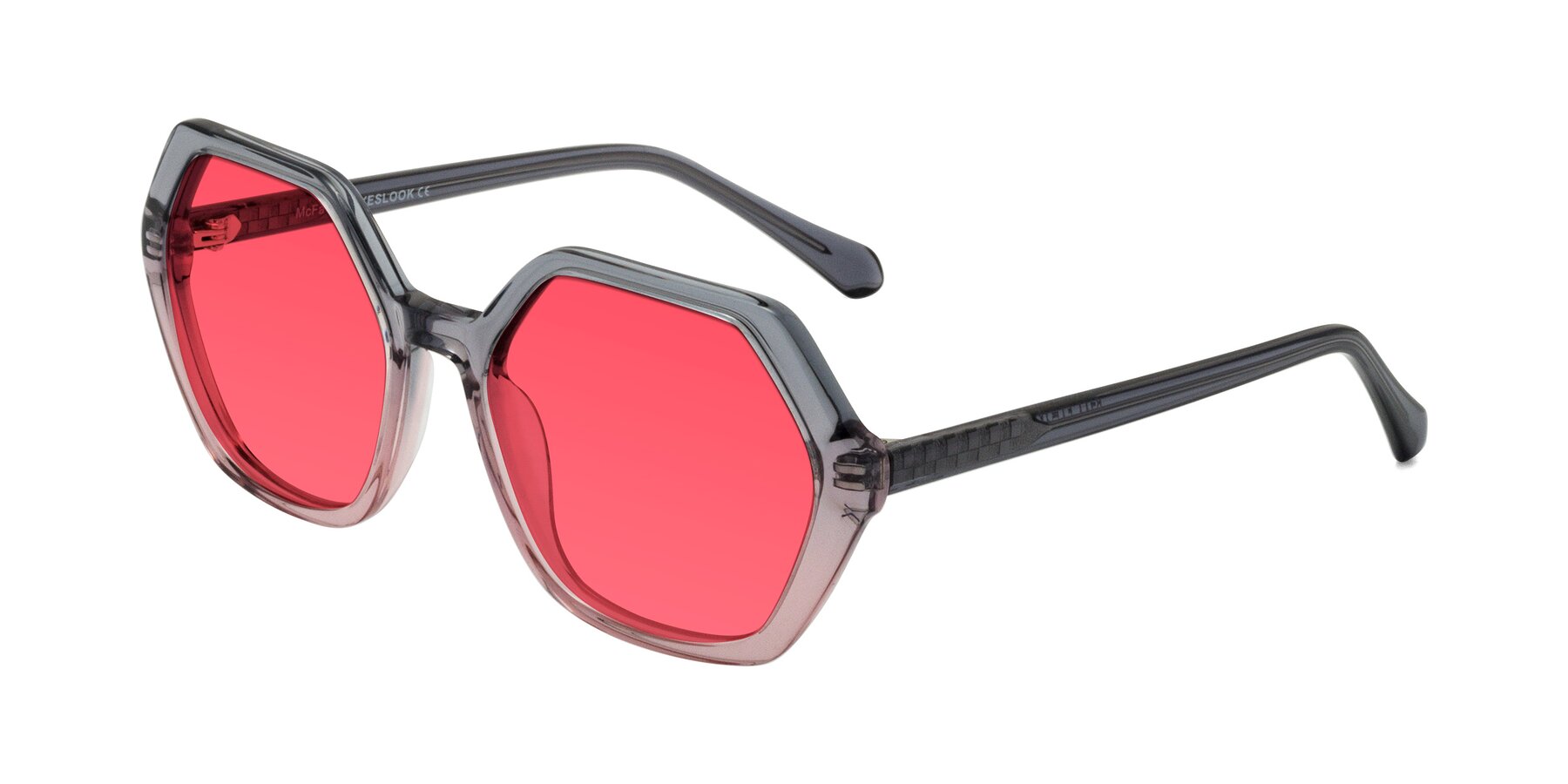 Angle of McFadden in Clear Gray/Clear Pink with Red Tinted Lenses