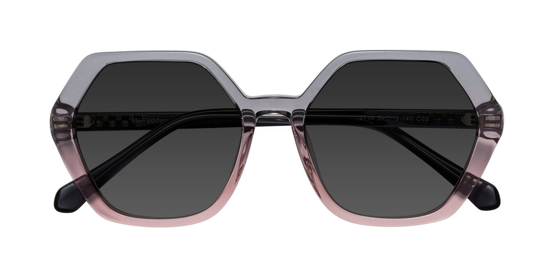 Folded Front of McFadden in Clear Gray/Clear Pink with Gray Tinted Lenses
