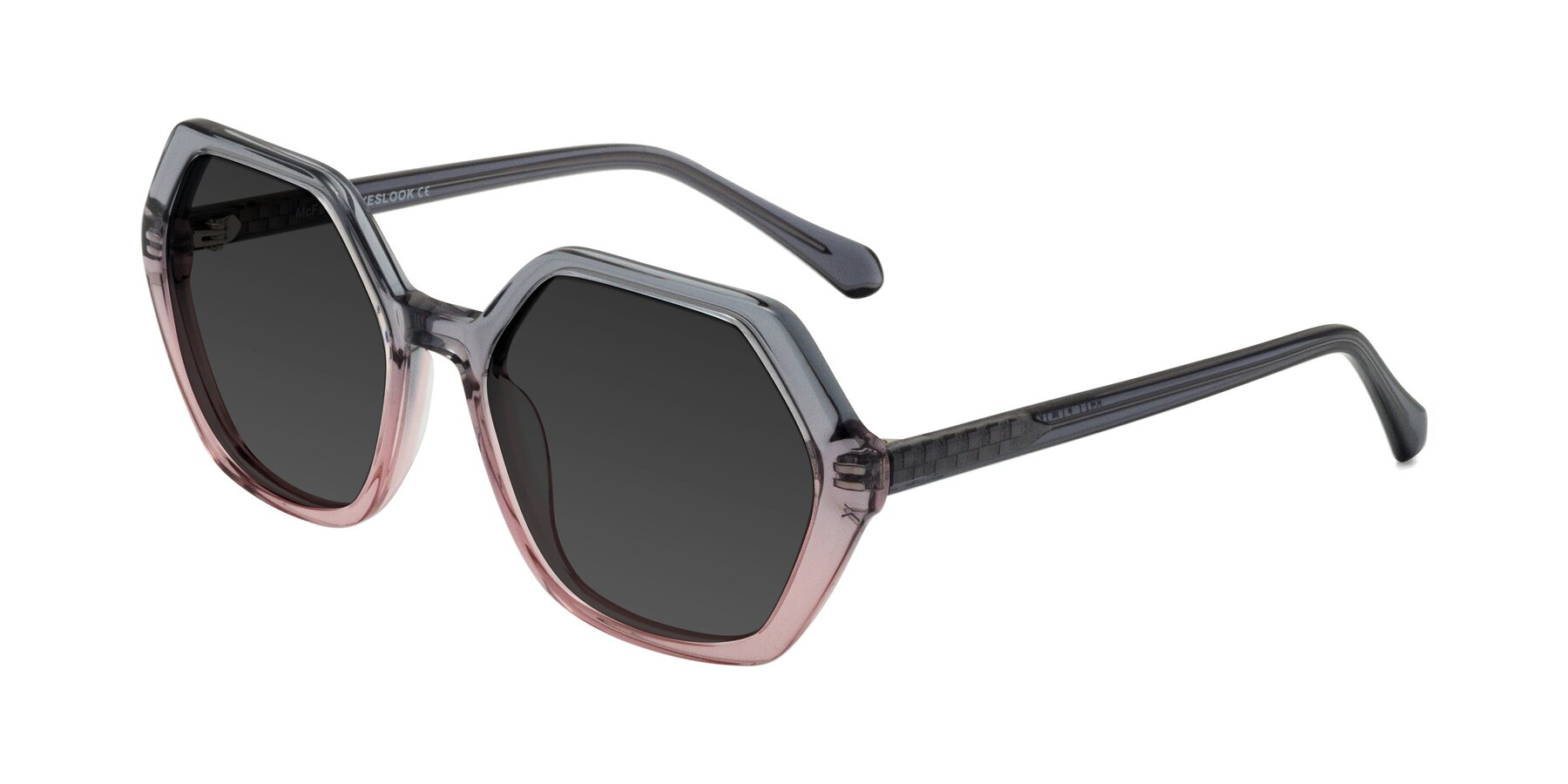 Angle of McFadden in Clear Gray/Clear Pink with Gray Tinted Lenses