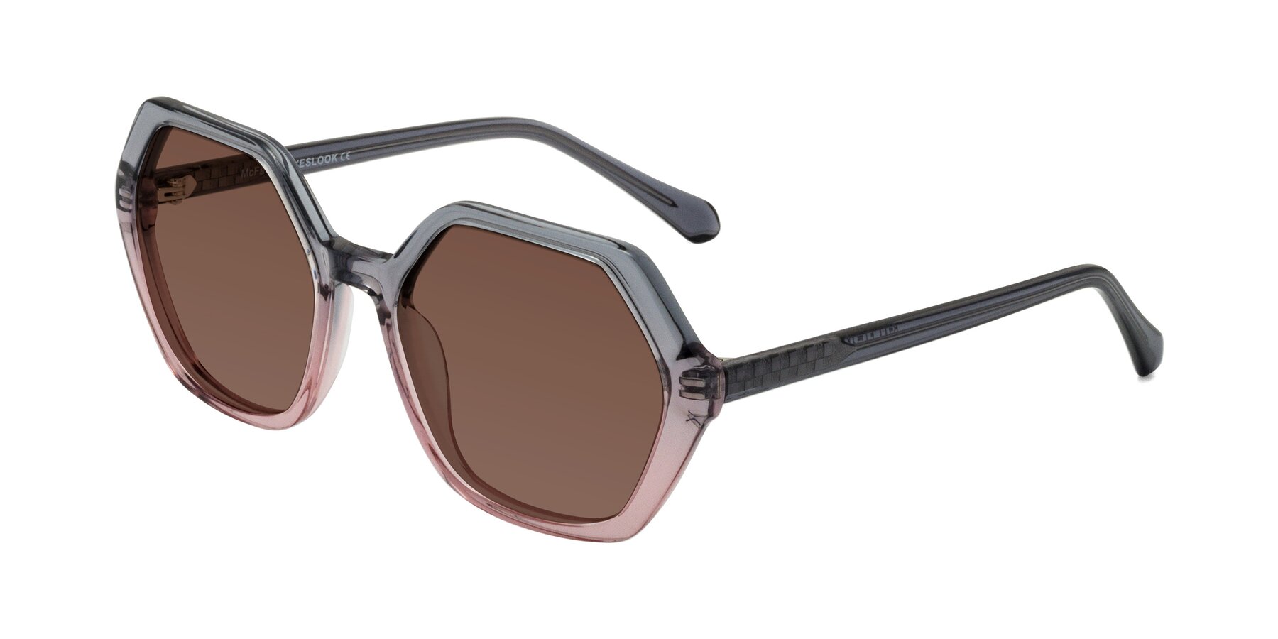 Angle of McFadden in Clear Gray/Clear Pink with Brown Tinted Lenses