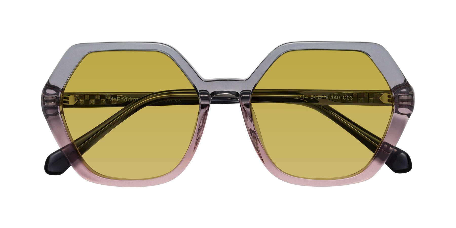 Folded Front of McFadden in Clear Gray/Clear Pink with Champagne Tinted Lenses