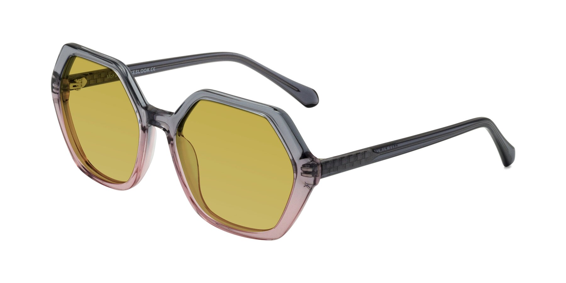 Angle of McFadden in Clear Gray/Clear Pink with Champagne Tinted Lenses