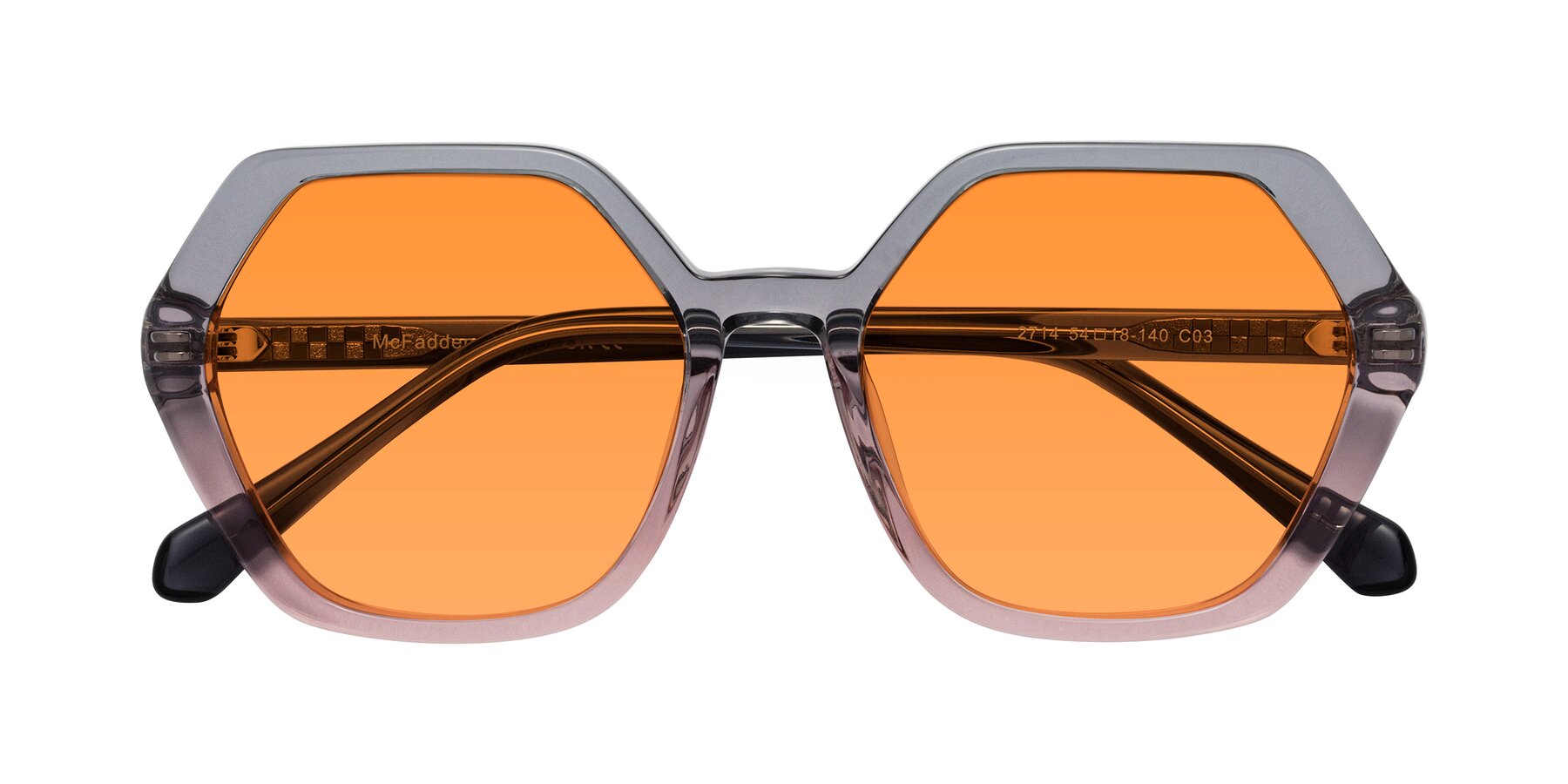 Folded Front of McFadden in Clear Gray/Clear Pink with Orange Tinted Lenses