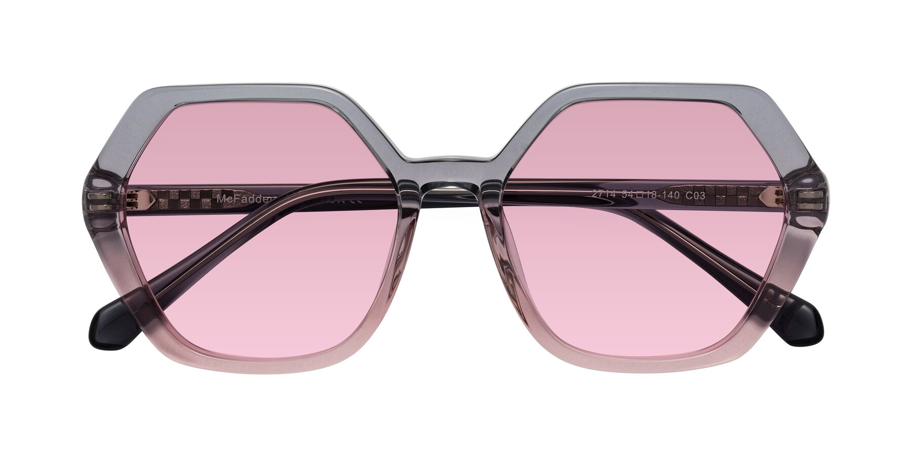 Folded Front of McFadden in Clear Gray/Clear Pink with Light Wine Tinted Lenses