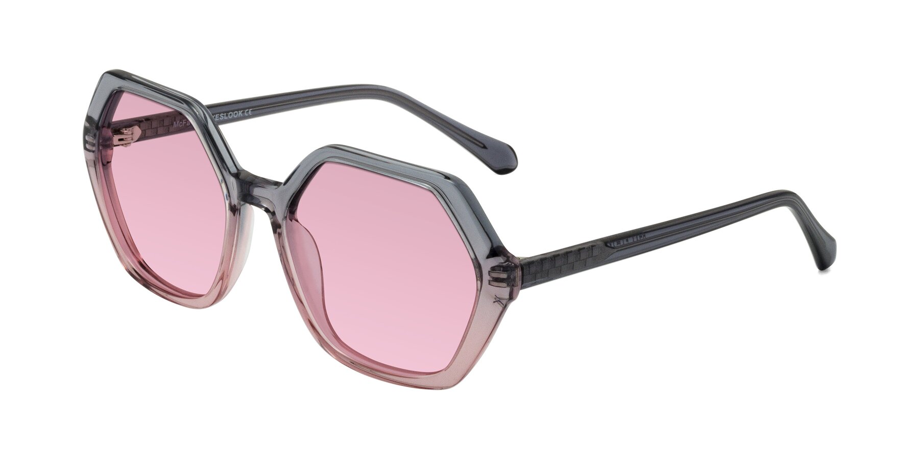 Angle of McFadden in Clear Gray/Clear Pink with Light Wine Tinted Lenses