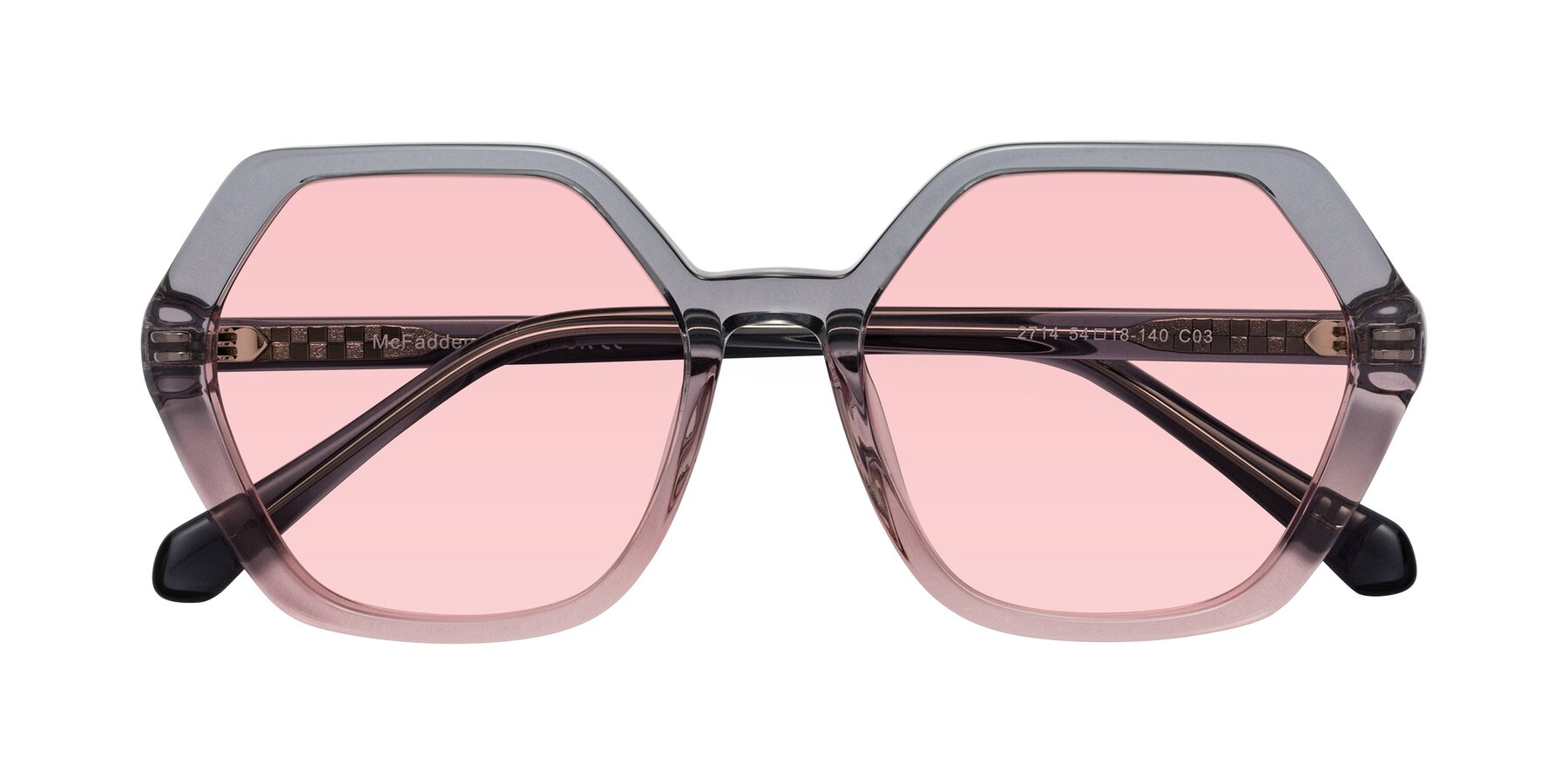 Folded Front of McFadden in Clear Gray/Clear Pink with Light Garnet Tinted Lenses