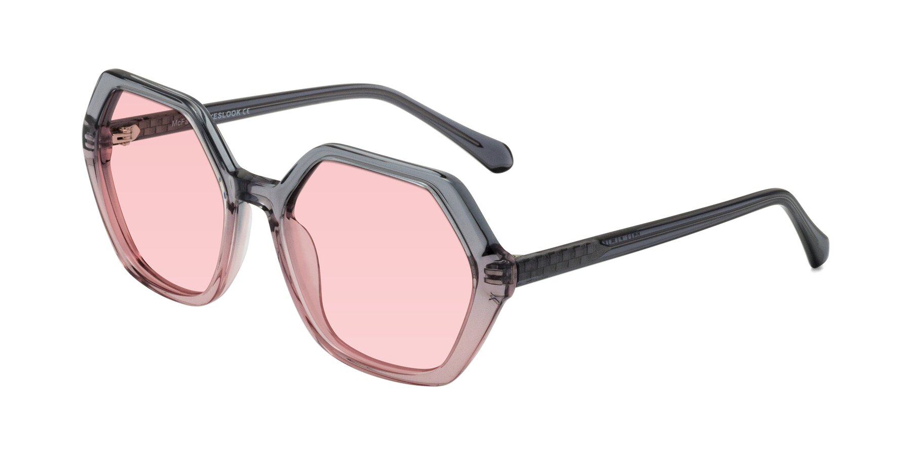 Angle of McFadden in Clear Gray/Clear Pink with Light Garnet Tinted Lenses