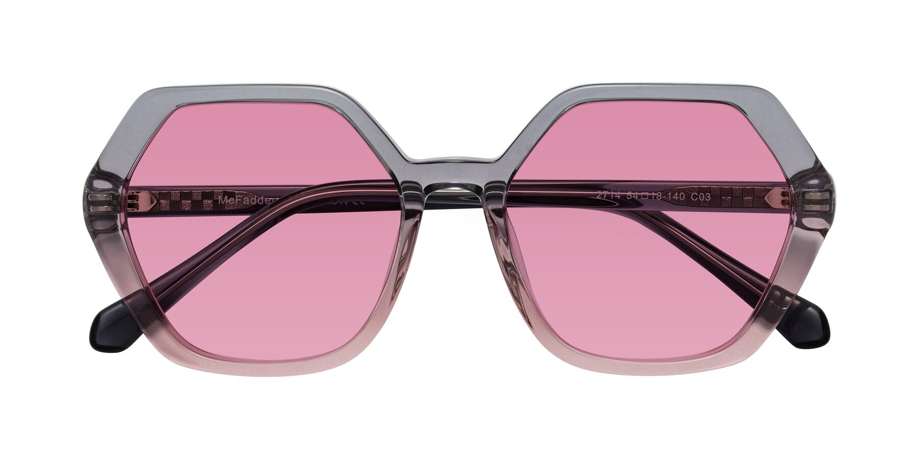 Folded Front of McFadden in Clear Gray/Clear Pink with Medium Wine Tinted Lenses
