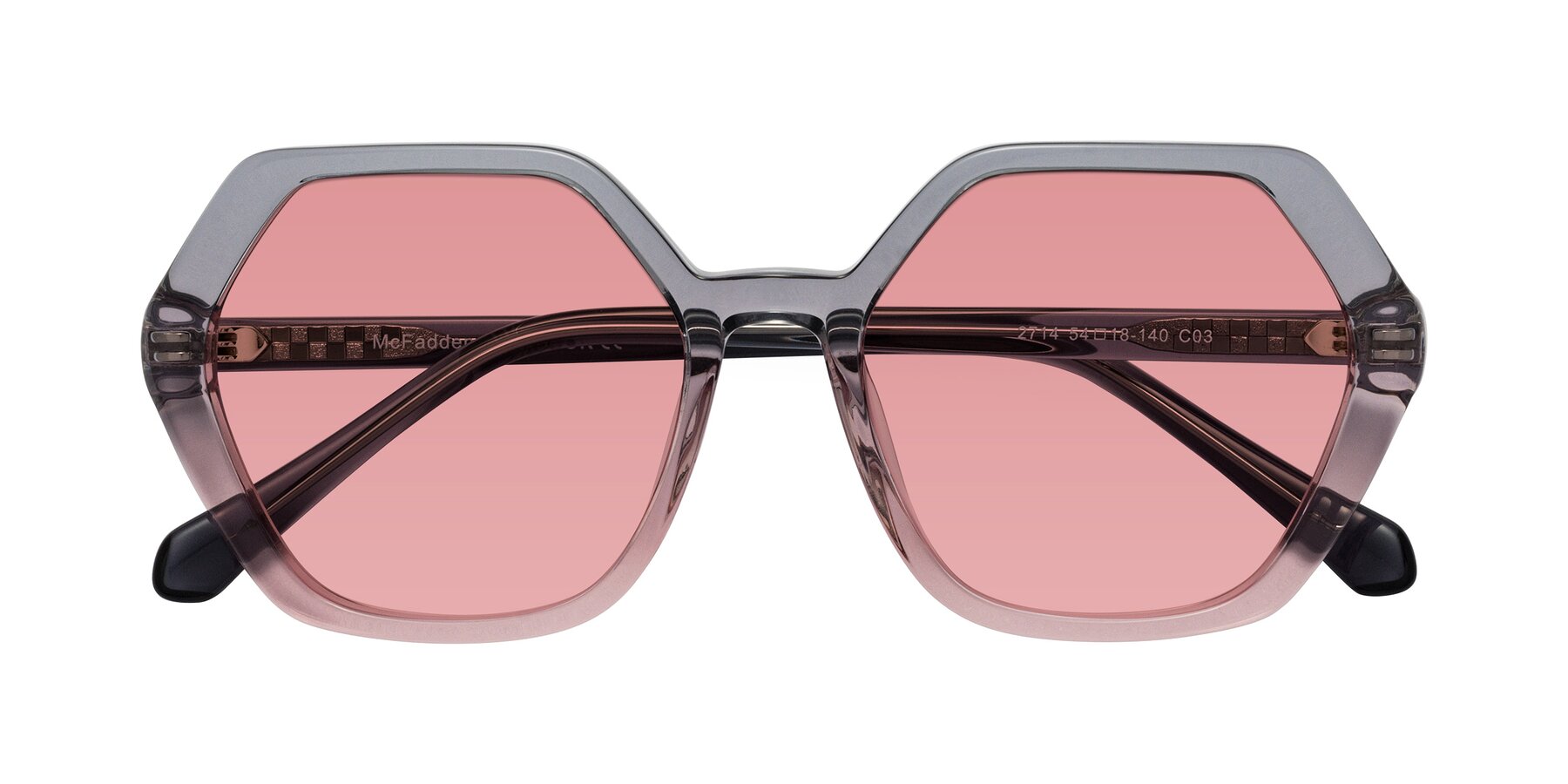 Folded Front of McFadden in Clear Gray/Clear Pink with Medium Garnet Tinted Lenses
