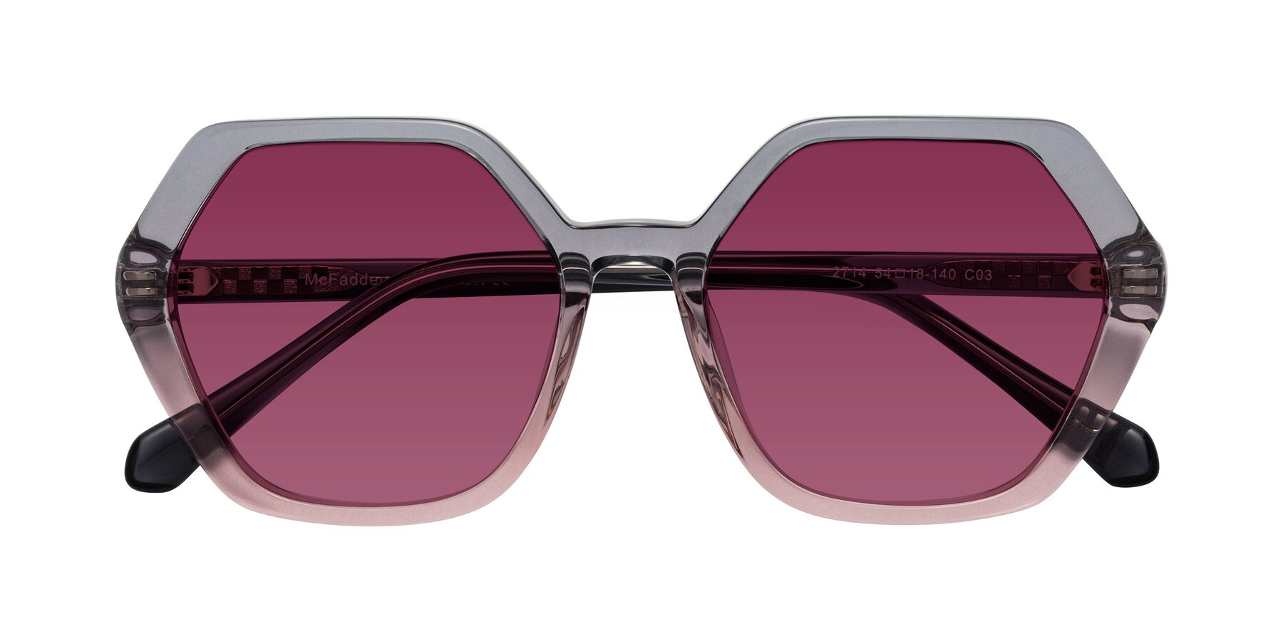 Folded Front of McFadden in Clear Gray/Clear Pink with Wine Tinted Lenses