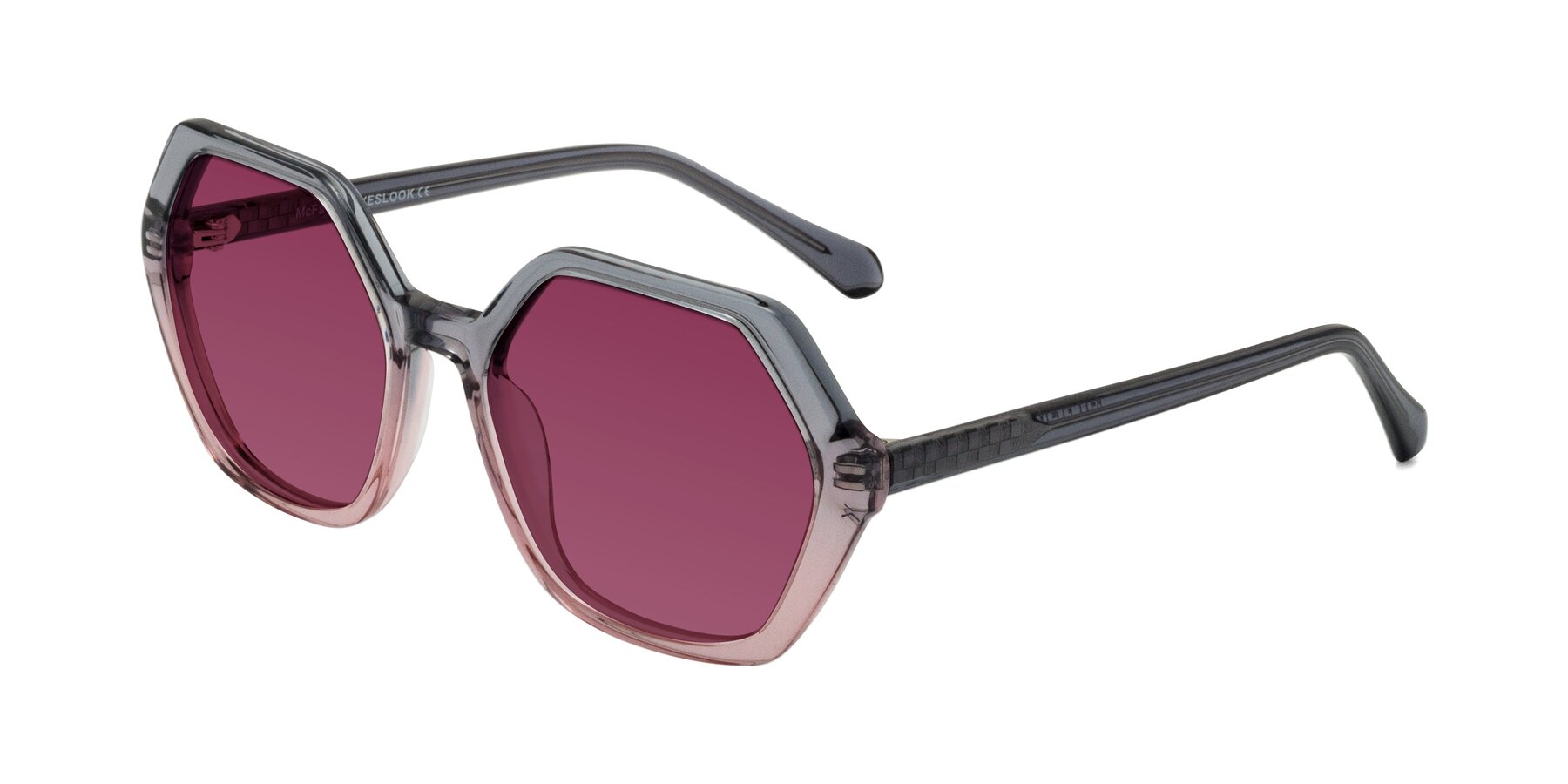 Angle of McFadden in Clear Gray/Clear Pink with Wine Tinted Lenses