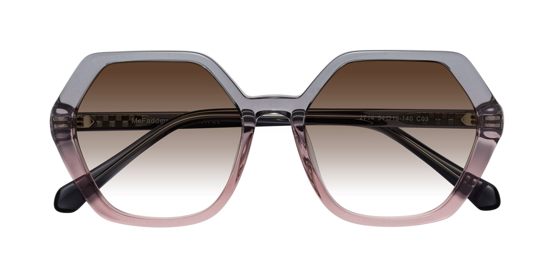 Folded Front of McFadden in Clear Gray/Clear Pink with Brown Gradient Lenses