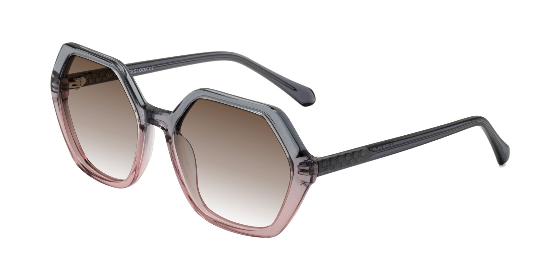 Angle of McFadden in Clear Gray/Clear Pink with Brown Gradient Lenses