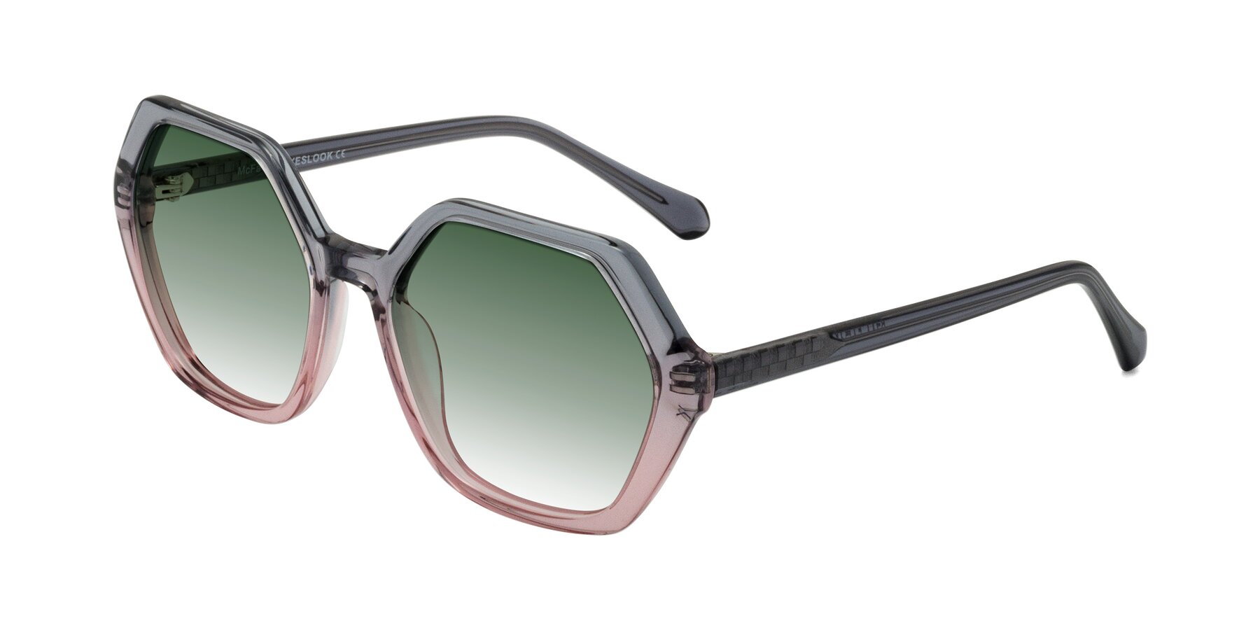 Angle of McFadden in Clear Gray/Clear Pink with Green Gradient Lenses
