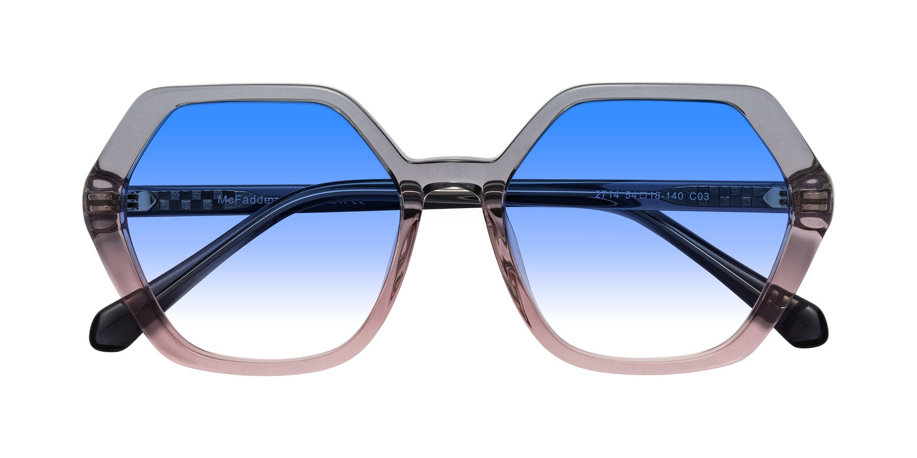 Folded Front of McFadden in Clear Gray/Clear Pink with Blue Gradient Lenses
