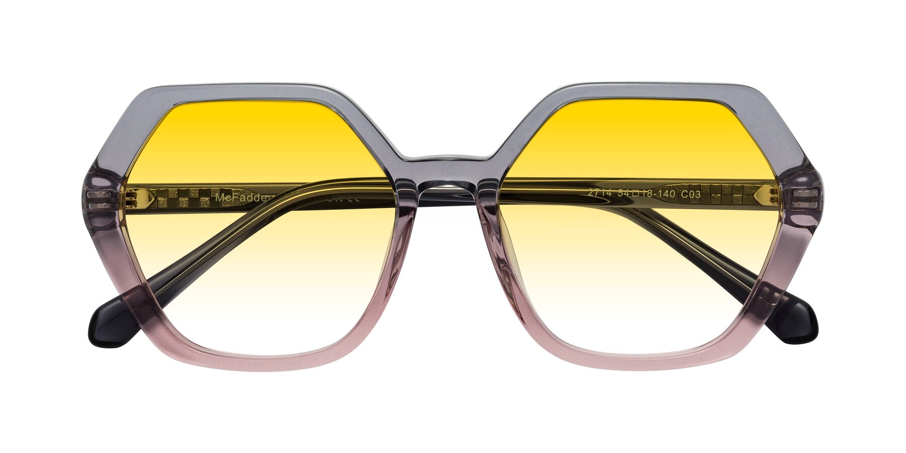 Folded Front of McFadden in Clear Gray/Clear Pink with Yellow Gradient Lenses