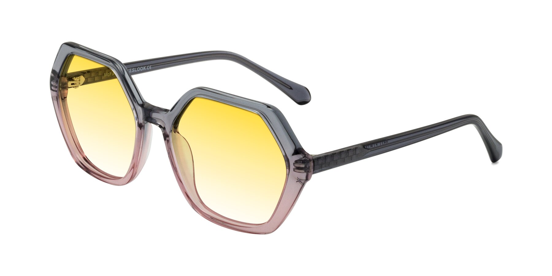 Angle of McFadden in Clear Gray/Clear Pink with Yellow Gradient Lenses