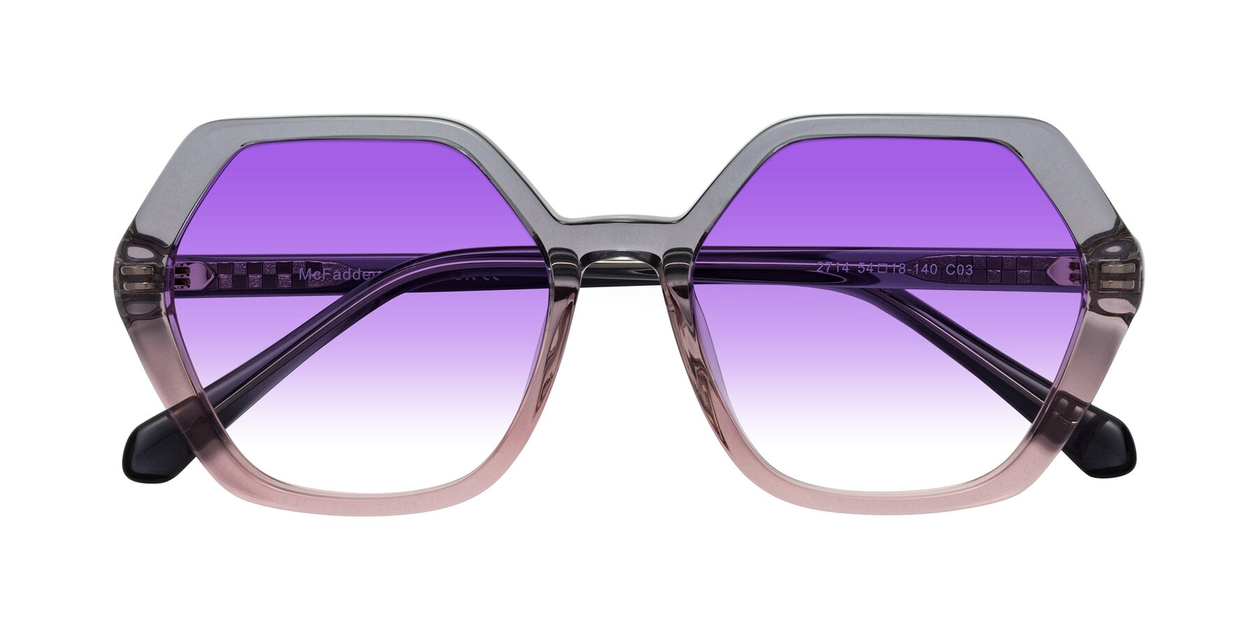 Folded Front of McFadden in Clear Gray/Clear Pink with Purple Gradient Lenses