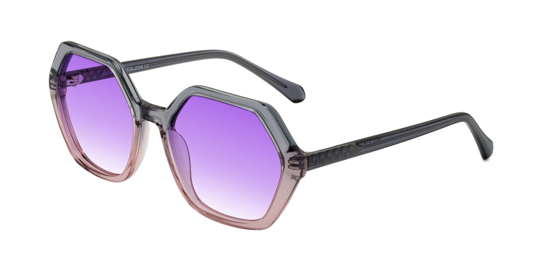 Angle of McFadden in Clear Gray/Clear Pink with Purple Gradient Lenses