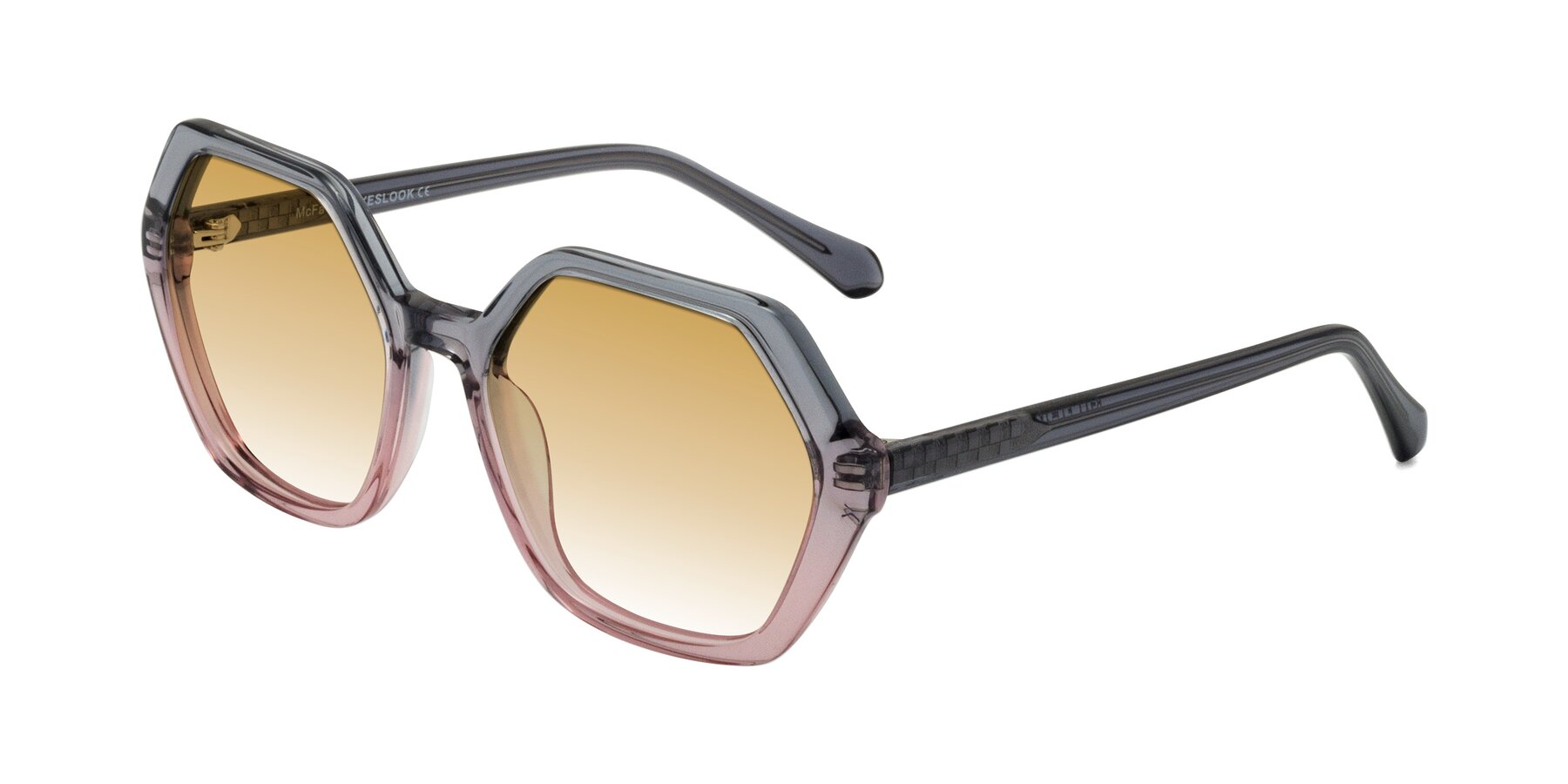 Angle of McFadden in Clear Gray/Clear Pink with Champagne Gradient Lenses
