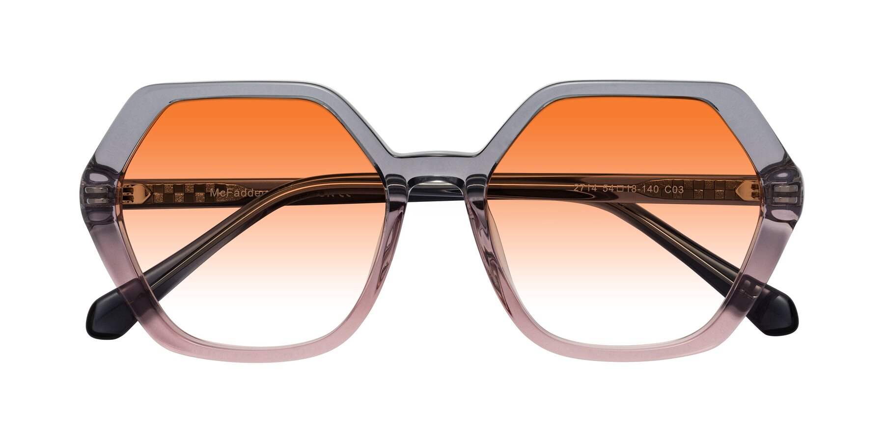Folded Front of McFadden in Clear Gray/Clear Pink with Orange Gradient Lenses