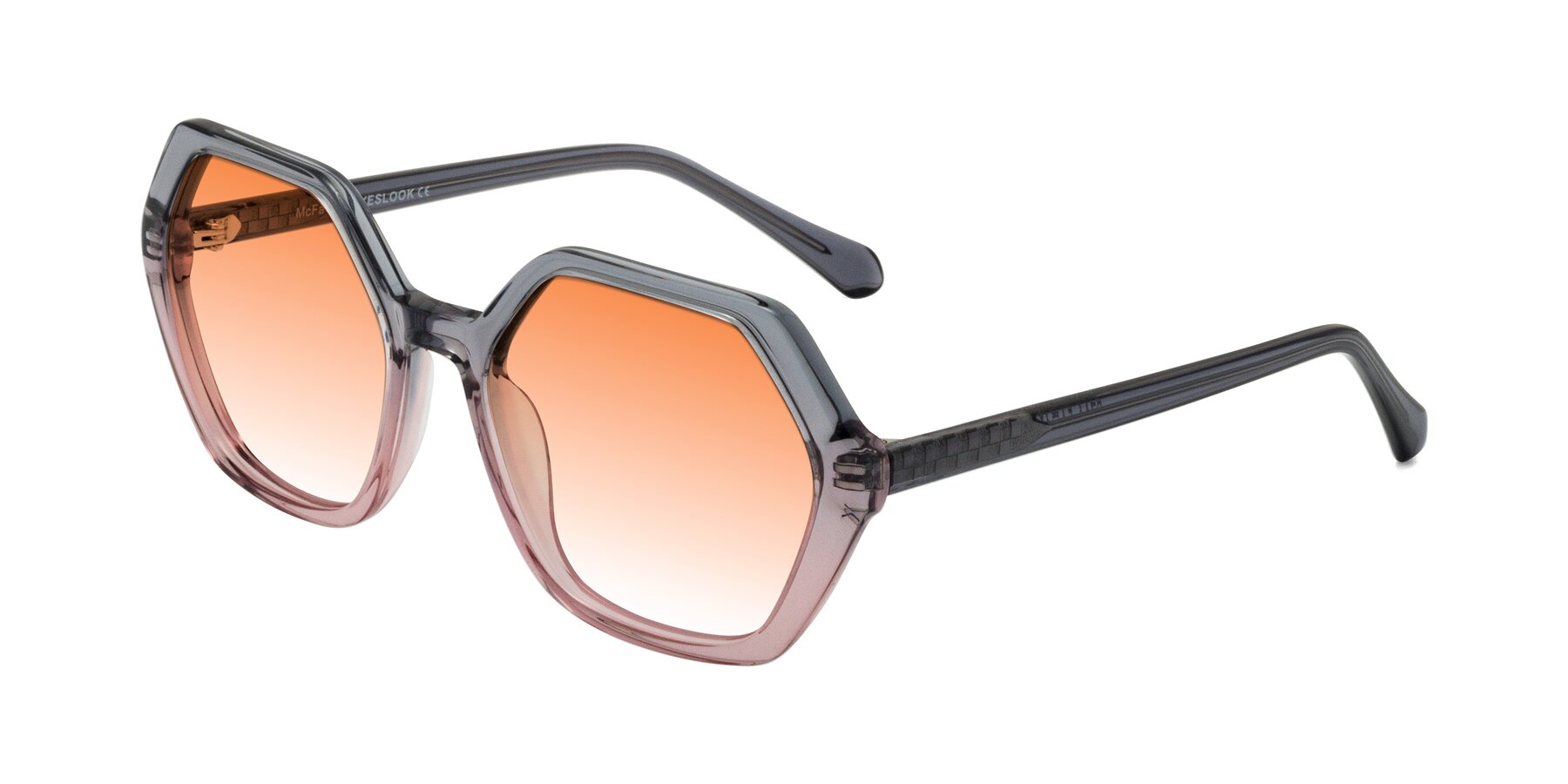 Angle of McFadden in Clear Gray/Clear Pink with Orange Gradient Lenses