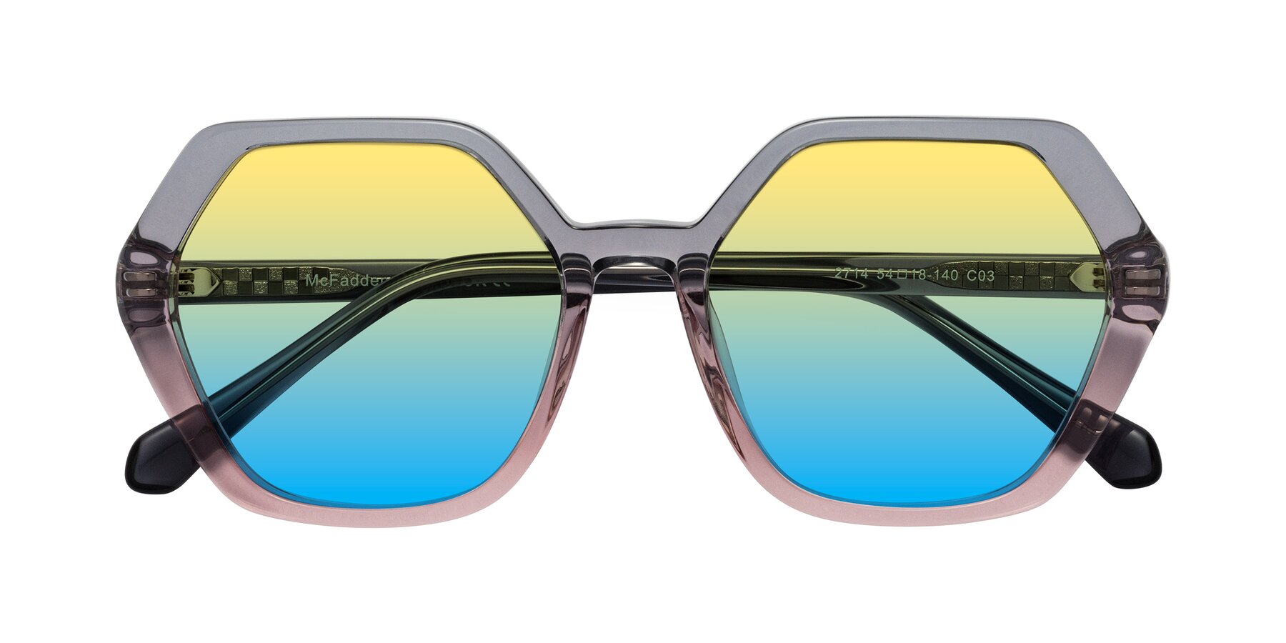 Folded Front of McFadden in Clear Gray/Clear Pink with Yellow / Blue Gradient Lenses