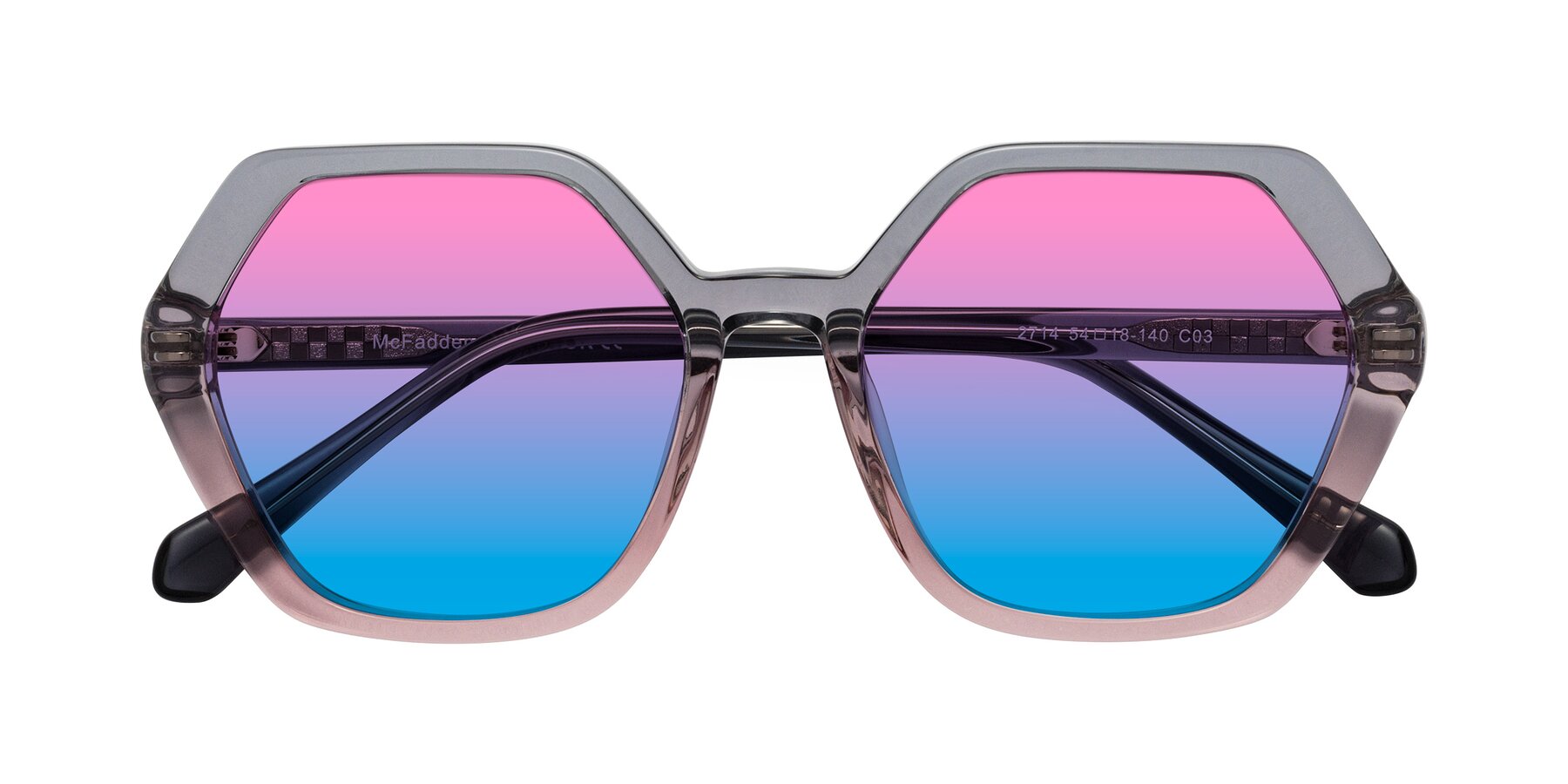 Folded Front of McFadden in Clear Gray/Clear Pink with Pink / Blue Gradient Lenses