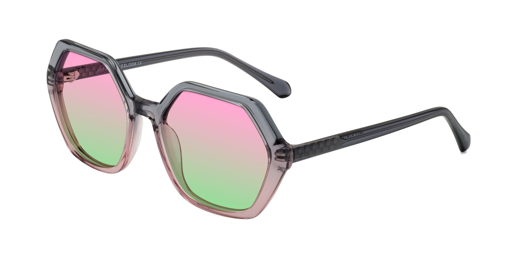 Angle of McFadden in Clear Gray/Clear Pink with Pink / Green Gradient Lenses