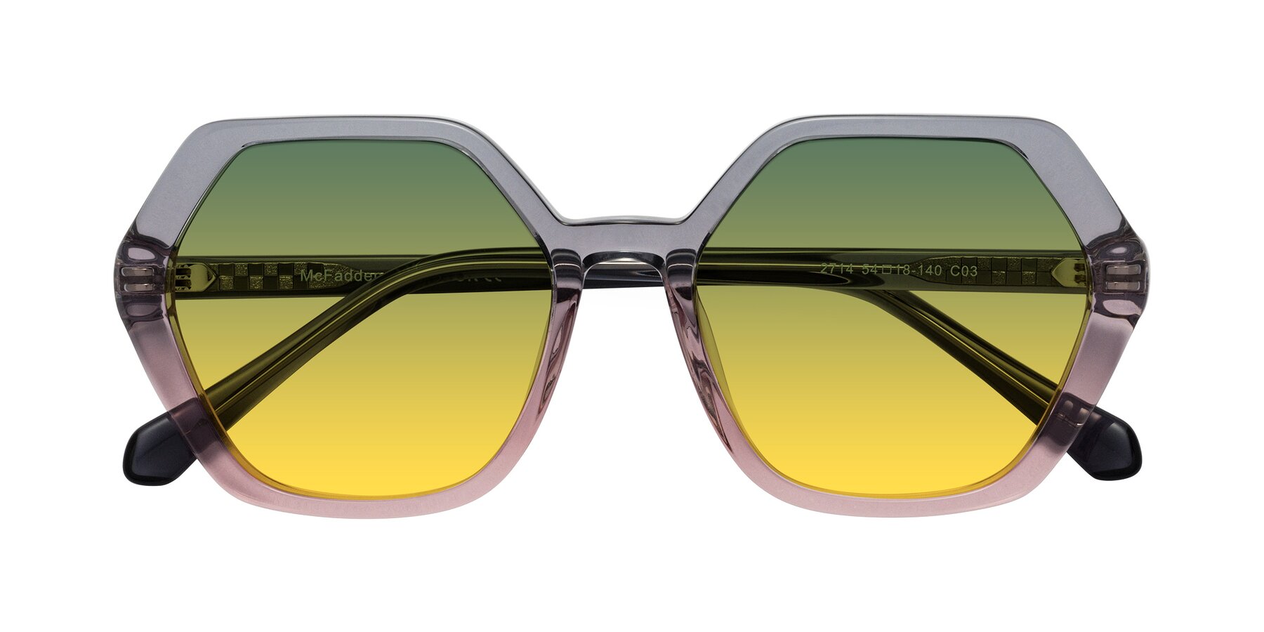 Folded Front of McFadden in Clear Gray/Clear Pink with Green / Yellow Gradient Lenses