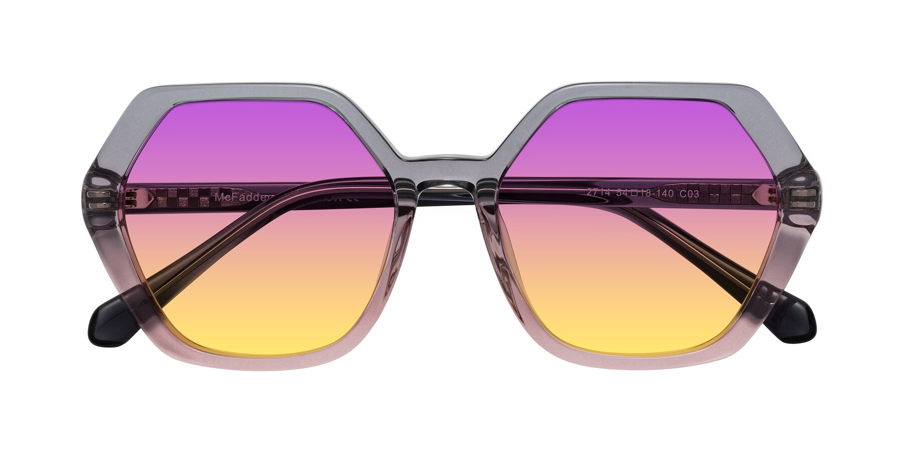 Folded Front of McFadden in Clear Gray/Clear Pink with Purple / Yellow Gradient Lenses