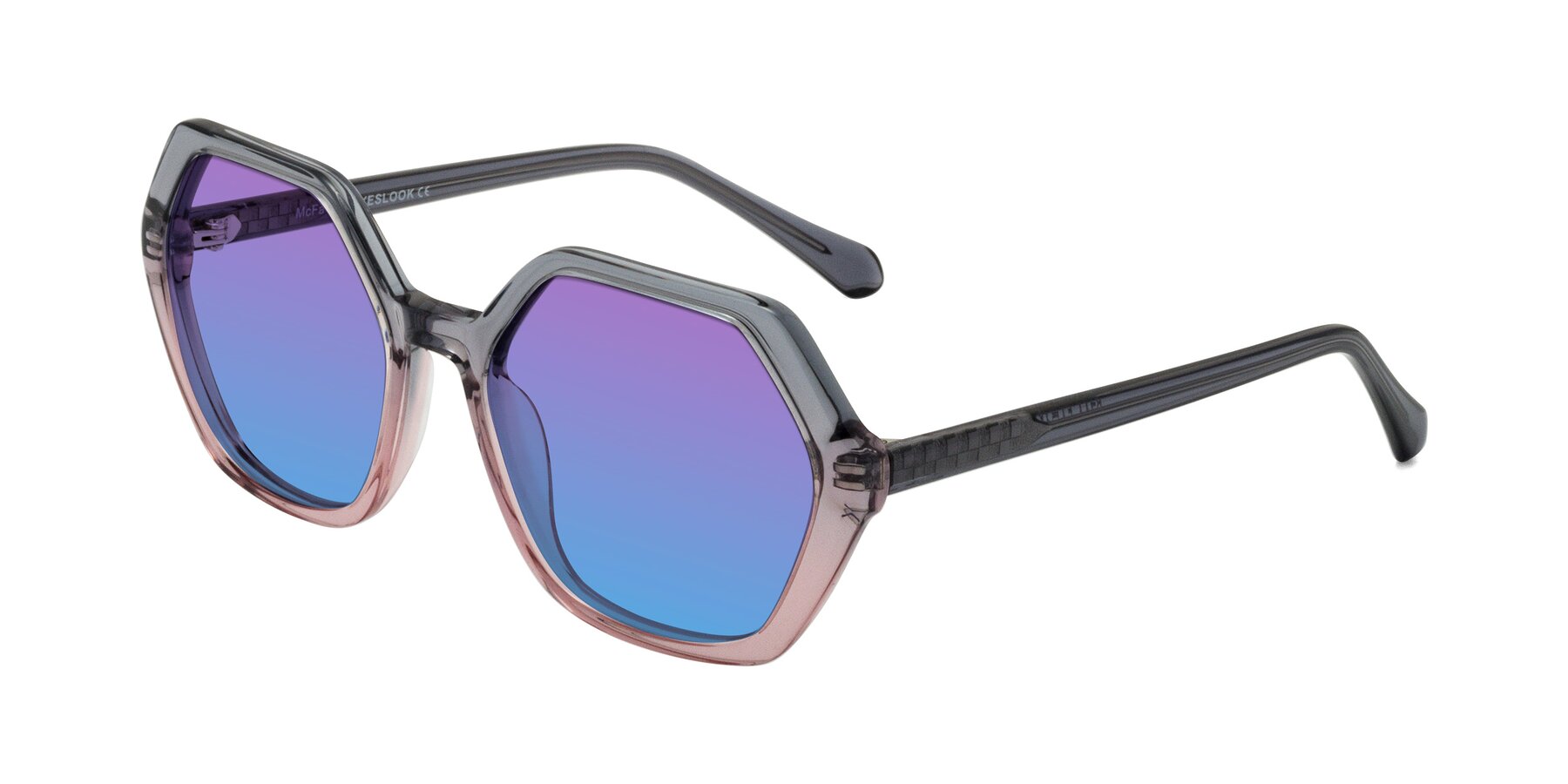 Angle of McFadden in Clear Gray/Clear Pink with Purple / Blue Gradient Lenses