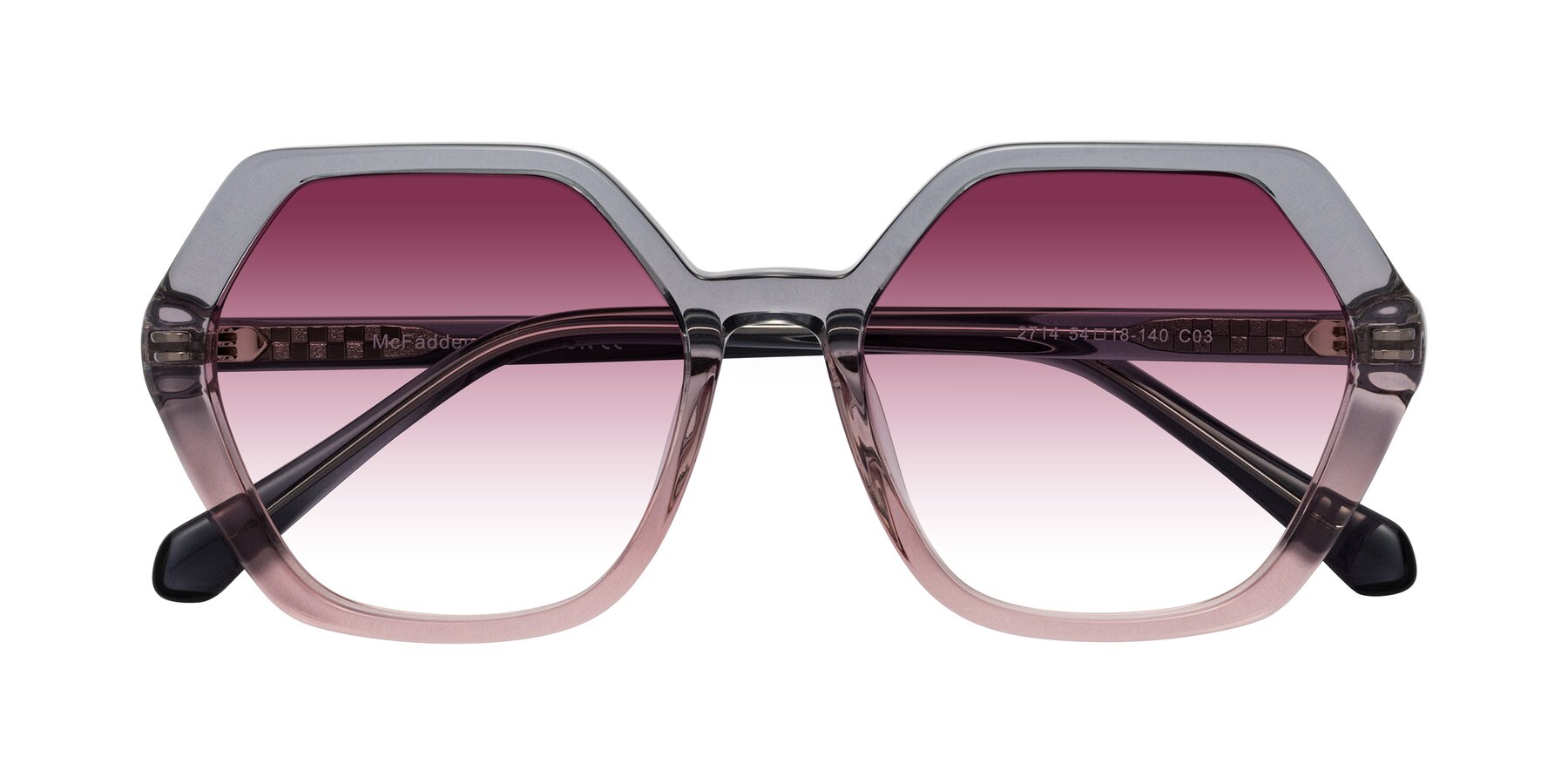 Folded Front of McFadden in Clear Gray/Clear Pink with Wine Gradient Lenses