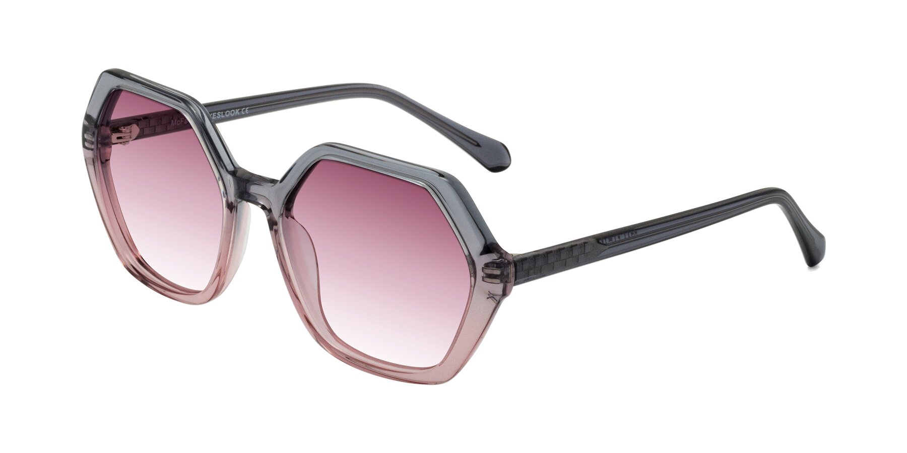 Angle of McFadden in Clear Gray/Clear Pink with Wine Gradient Lenses