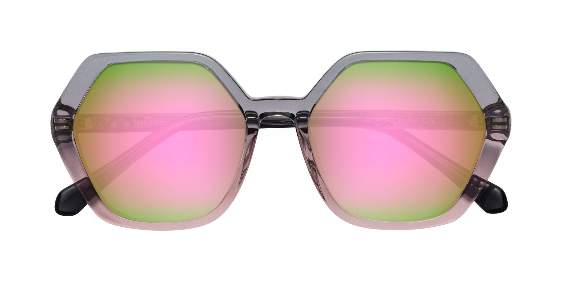 Folded Front of McFadden in Clear Gray/Clear Pink with Pink Mirrored Lenses