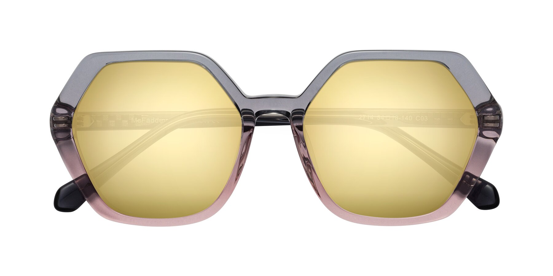 Folded Front of McFadden in Clear Gray/Clear Pink with Gold Mirrored Lenses