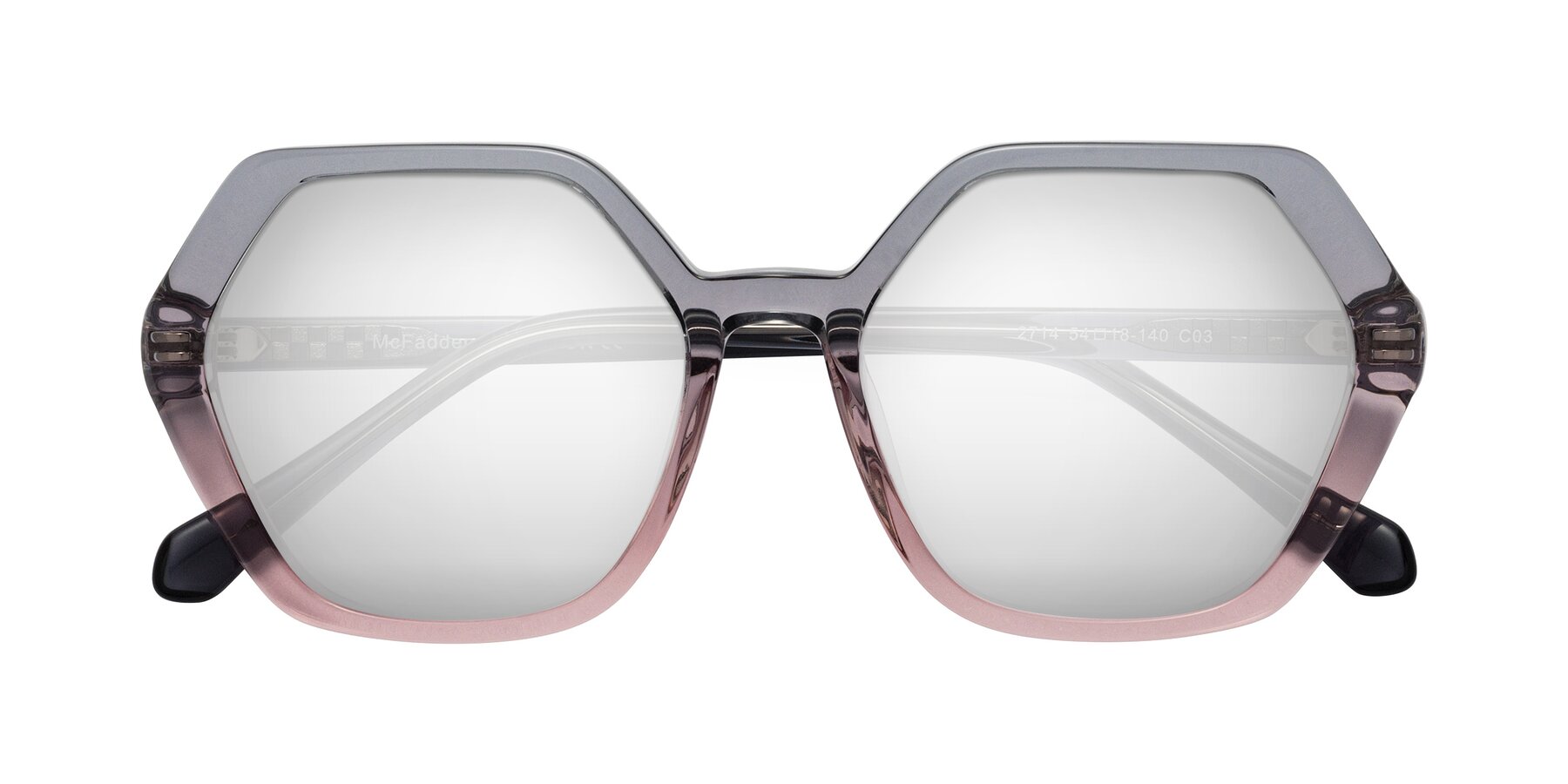 Folded Front of McFadden in Clear Gray/Clear Pink with Silver Mirrored Lenses