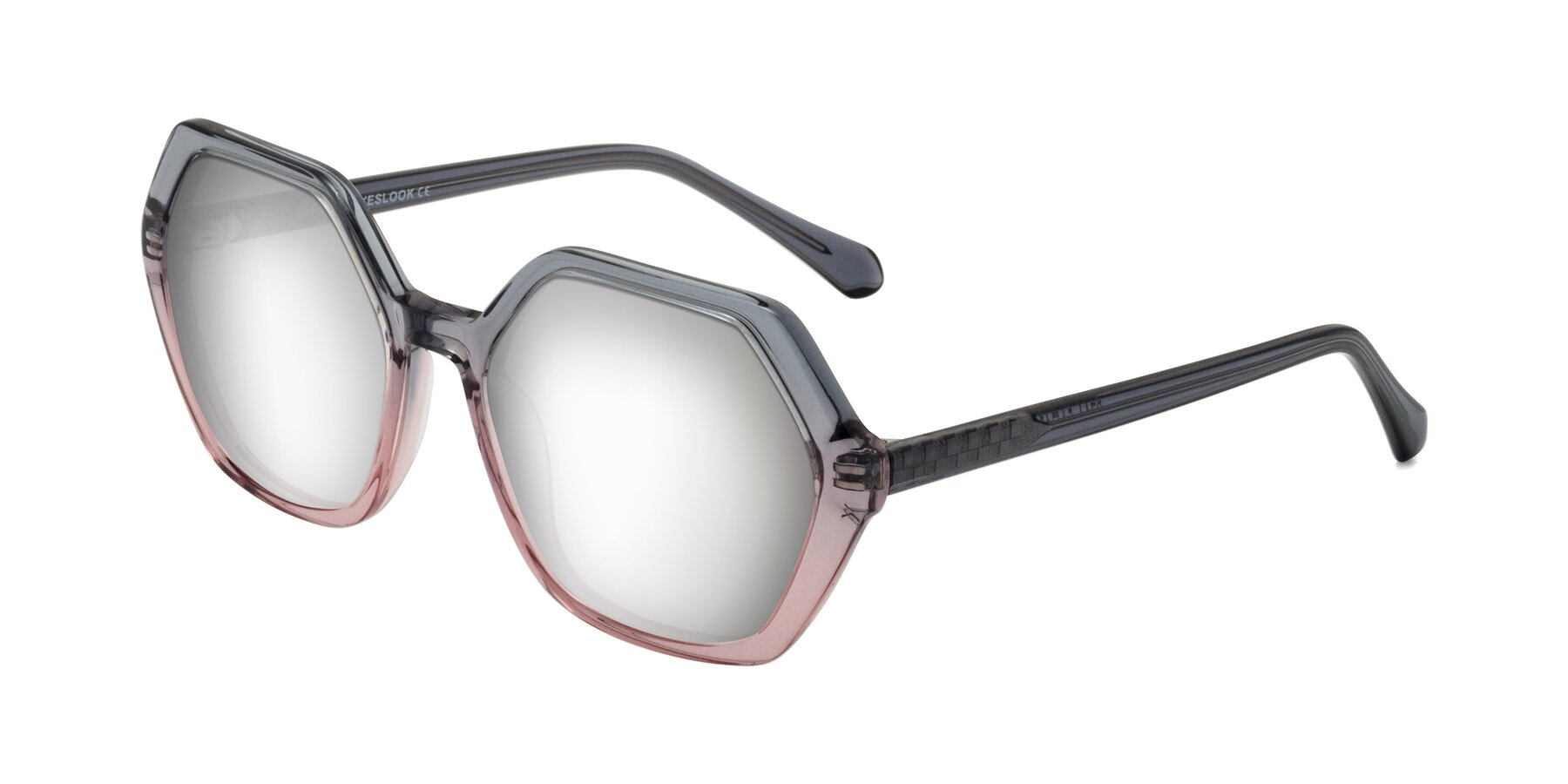 Angle of McFadden in Clear Gray/Clear Pink with Silver Mirrored Lenses