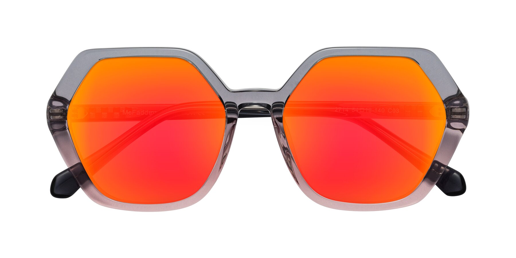 Folded Front of McFadden in Clear Gray/Clear Pink with Red Gold Mirrored Lenses