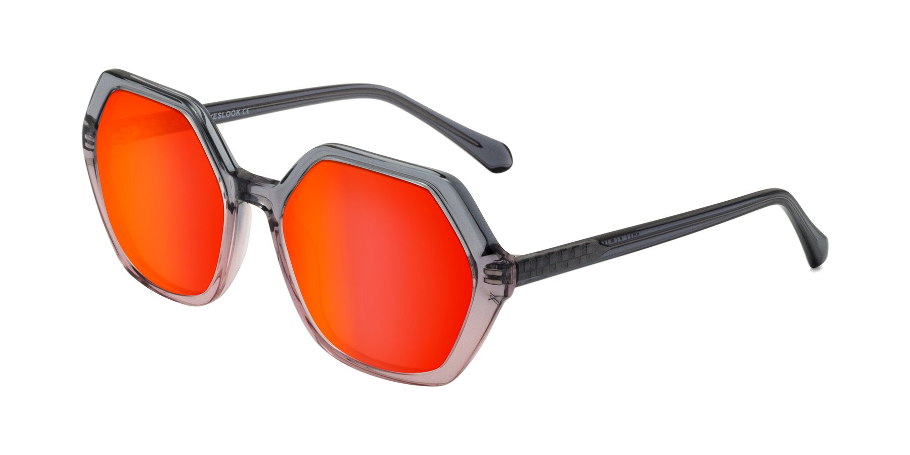 Angle of McFadden in Clear Gray/Clear Pink with Red Gold Mirrored Lenses