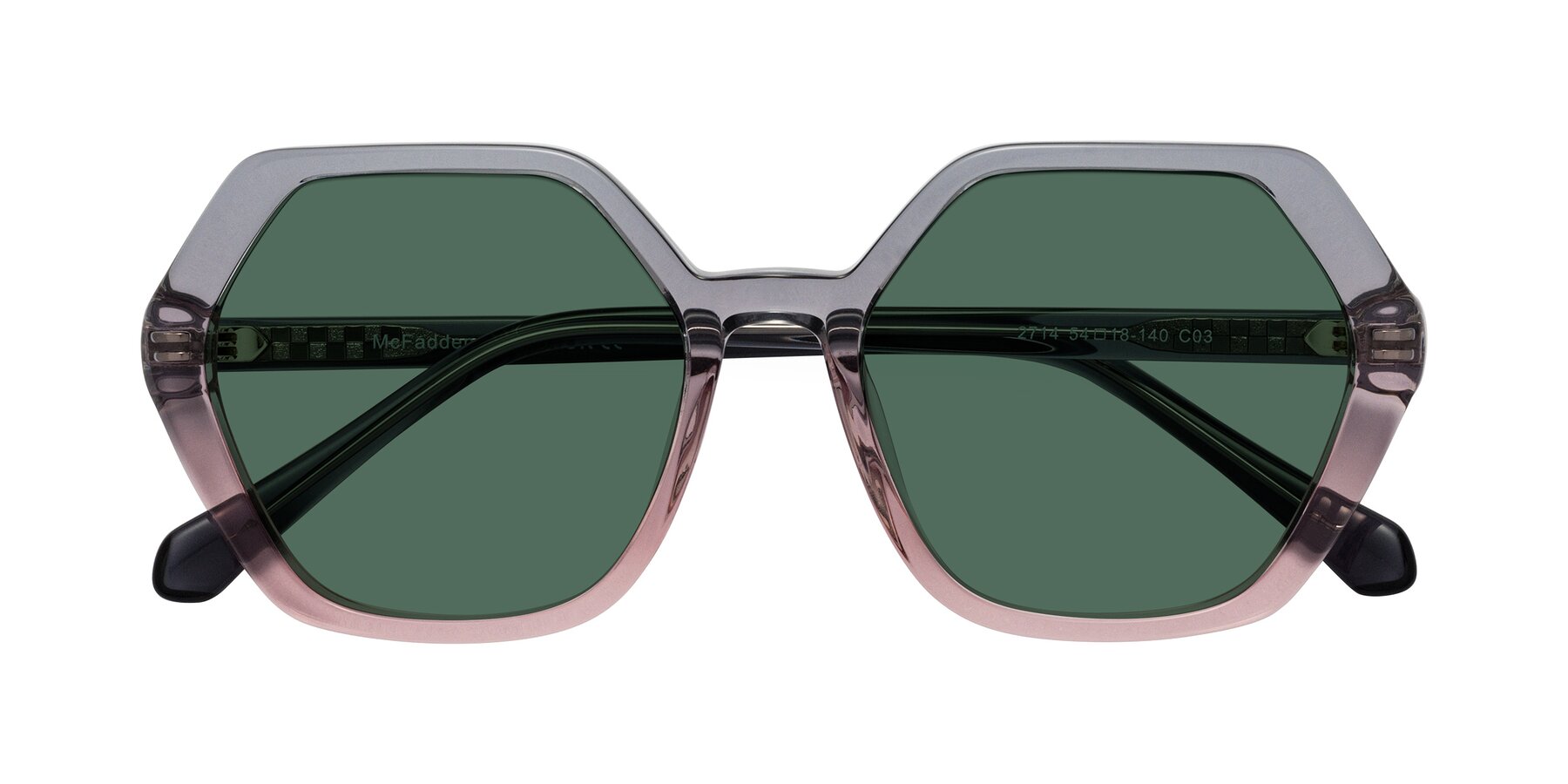 Folded Front of McFadden in Clear Gray/Clear Pink with Green Polarized Lenses