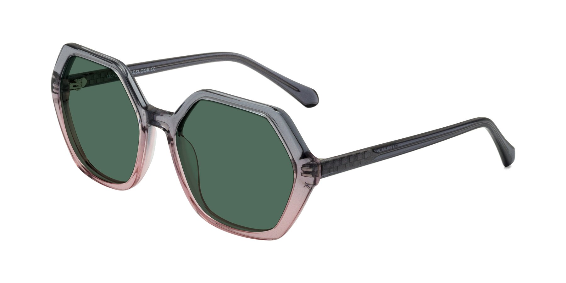 Angle of McFadden in Clear Gray/Clear Pink with Green Polarized Lenses